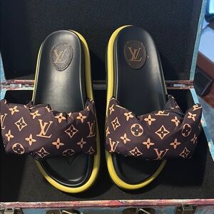 Black and Gold Slides Sandals